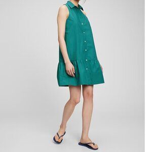 Gap Ruffle Hem Shirt Dress – Jade Stone Green Teal – L
